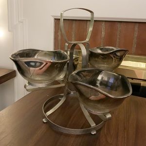 Retro Vintage Pewter Serving Set- Glass Bowls